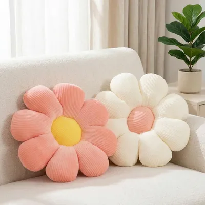 2 Blumenkissen Gänseblümchen, Bodenkissen, 38 cm, Rosa und Weiß