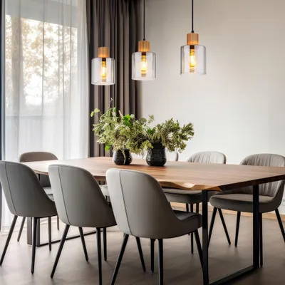 Produktbild von LED Hängeleuchte, schwarz, Holz, Glas rauchfarben, H 120 cm