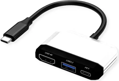 Produktbild von VALUE 12.99.3199, Kabelgebunden, USB 3.2 Gen 1 (3.1 Gen 1) Type-C, Schwarz, Weiß, 3840 x 2160 Pixel, 60 Hz, 0,1 m