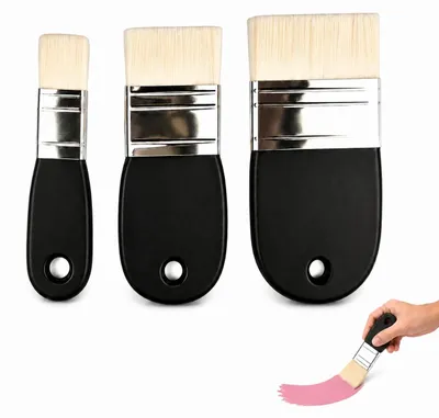 Produktbild von Flachpinsel Set - 3-teilig mit kurzem Holzgriff - Für Acryl, Aquarell, Gouache, Öl, Gesso, Leim und Lacke