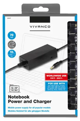 Produktbild von ViVanco™IT-PO NB AC 70, Laptop, Drinnen, 100 - 240 V, 50 / 60 Hz, 70 W, 15 - 19.5 V