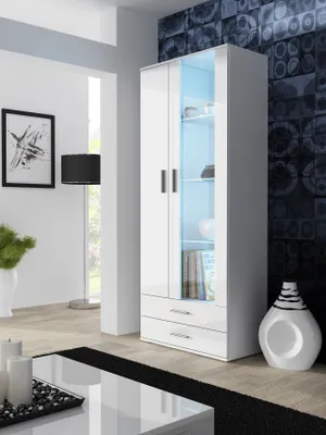 Produktbild von Vitrine Vitrinenschrank  SOHO SH7A weiß hochglanz 80cm breit Glasvitrine