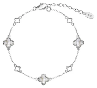 Produktbild von Suzan Gold® 925 Silber Armband für Damen mit Perlmutt Kleeblättern | Filigraner Glücks Schmuck im eleganten Design Luckra aus echtem Silber | Wasserfest, & glänzend | Geschenk für Frauen