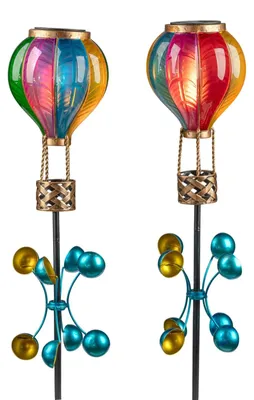 Produktbild von 2er Set Solarleuchten Flammen-Effekt Windrad Gartenstecker LED Ballon