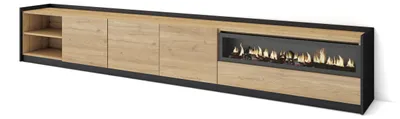 Produktbild von TV-Schrank, Lowboard, 310x37x50cm, Für TV-Geräte bis zu 80", Elektrokamin., Eiche Schwarz