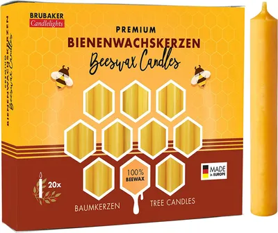 Image de BRUBAKER Pack de 100 bougies d'arbre 100% cire d'abeille Bougies de Noël Pyramides Bougies d'arbre de Noël Jaune miel