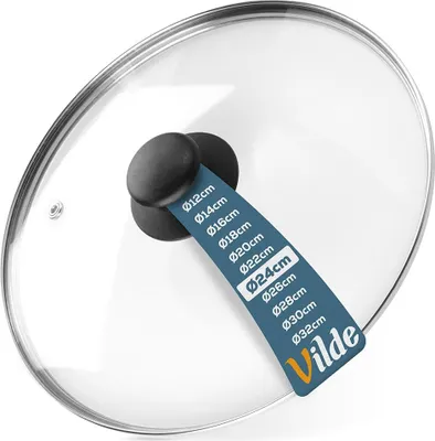 Produktbild von Vilde | Glasdeckel - mit Edelstahlring - Ø 24 cm - 200°C Hitzebeständiges Glas - Universaldeckel - Dampfloch - Spülmaschinenfest