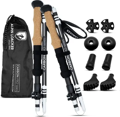 Produktbild von ALPIN LOACKER Wanderstöcke faltbar Carbon mit Korkgriff 115-135 cm I Nordic Walking Stöcke Damen I Leichte Faltbare Trekkingstöcke Teleskop