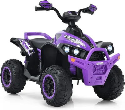 Produktbild von GOPLUS 12V Elektrische Kinderquad, Kinderfahrzeug mit LED-Scheinwerfern, Musik & Hupe, Elektroauto mit 4 rutschfeste Räder & langsamer Start, bis 35 kg Belastbar (Lila)