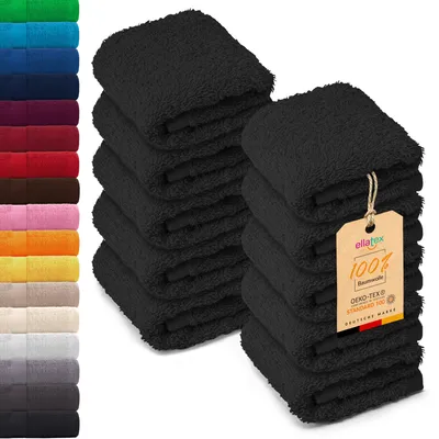 Produktbild von 10er Pack EllaTex Seiftücher 30x30 cm 100% Baumwolle, 500 g/m² Handtücher Set weich saugstark Serie Paris, in Farbe: Schwarz