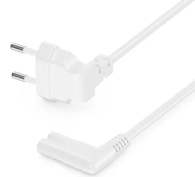 Produktbild von deleyCON 0,5m Netzkabel mit Flach Gewinkeltem Eurostecker - Eurostecker 90° Gewinkelt auf C7 Buchse 90° Gewinkelt - Euro-Netzkabel Stromkabel Kleingerätekabel - Weiß