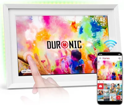 Produktbild von Duronic PF2A WE digitaler Bilderrahmen, Frameo WiFi Bilderrahmen mit 32GB Speicher, Weißer Rahmen mit Hintergrundbeleuchtung, 10 Zoll Display und 800 x 1280 IPS Auflösung, Vertikal und Horizontal