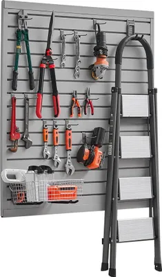 Produktbild von Werkzeugwand 1230x1235x20mm PVC Grau - Garage Lamellenwand für Ordnung - Belastbarkeit 136kg pro Platte - Idealer Werkstatt Organizer