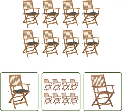 Produktbild von The Living Store Klappbare Gartenstühle mit Kissen 8 Stk. Massivholz Akazie