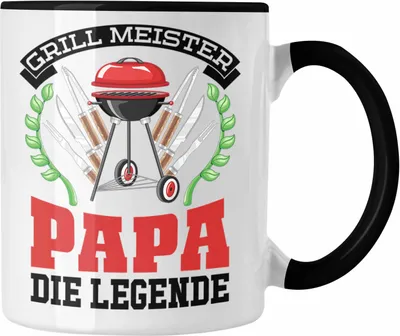 Produktbild von Trendation - Papa Grillen Geschenk Tasse Sommer Kaffeetasse Becher Vatertag Geschenkidee (Schwarz)