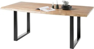 Produktbild von Esstisch >Ira< in Akazie/schwarz aus Massivholz - 180x77x90cm (BxHxT)