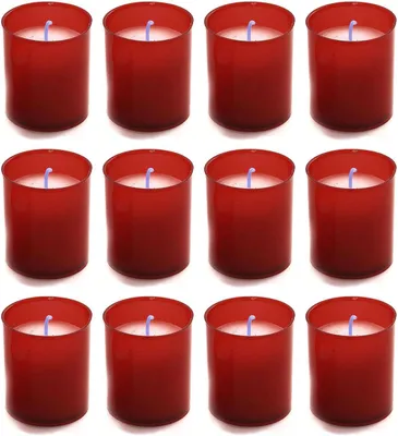 Productafbeelding van 12 x rode kaarsen, 6,5 x 4,7 cm (Ø) cm, votiefkaars, liturgische wenskaars, brandduur 24 uur, plantaardige paraffine zonder geur