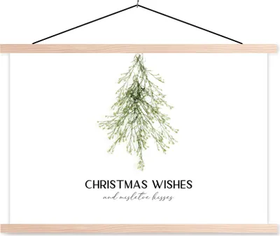 Produktbild von MuchoWow® Textilposter Weihnachten - Weihnachtsbaum - Zitat 120x80 cm mit holzfarbenen Rahmen - Aufhängeset