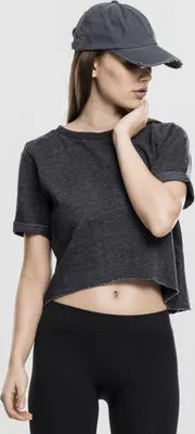 Produktbild von Urban Classics Damen Pullover Ladies Cropped Burnout Short Sleeve Crew Darkgrey-M