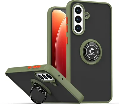 Produktbild von Hülle für Samsung Galaxy A36 Matte Transluzent TPU Stoßfest Schutzhülle mit Ring Halter Ständer Grün
