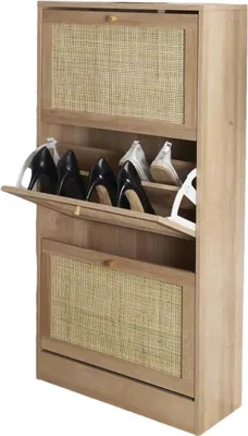 Produktbild von "Nordix Schuhschrank mit 3 Schubladen Schuhaufbewahrungssystem Rattan Braun Holz Schuhregal"