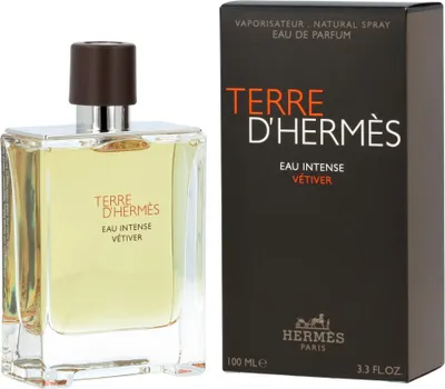 Obrázek produktu pro Hermes Terre d'Hermès Eau Intense Vetiver, Pánské, 100 ml, Nedoplnitelná lahvička, Sprej, Alcohol, Aqua (Water), Parfum (Fragrance), Limonene, Ethylhexyl Methoxycinnamate, Butyl..., 1 kusů