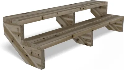 Productafbeelding van Massieve Houten Terrastrap met 2 Treden - 150 cm Breed