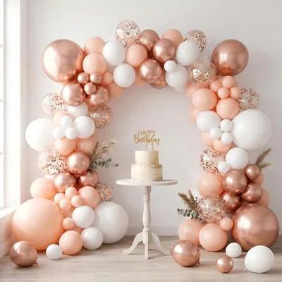 Image de Guirlande de ballons rose gold et blanc, ensemble de 118 ballons pour la décoration de fêtes