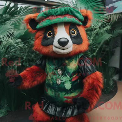 Produktbild von Waldgrüner REDBROKOLY Roter Panda Maskottchen Kostüm Charakter gekleidet mit einem Bikini und Beanies