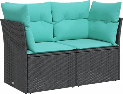 Produktbild von vidaXL Gartensofa mit Kissen 2-Sitzer Schwarz Poly Rattan