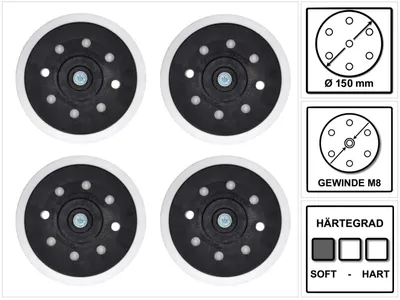Produktbild von 4x Makita Schleifteller Weich für Exzenterschleifer / Schleifmaschine 150 mm M8 ( 196684-1 )