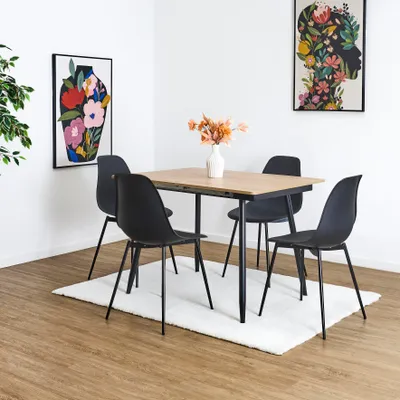 Image de Table Extensible - HOME DECO FACTORY - LOKA - Effet Bois - Pieds Métalliques - Marron et Noir