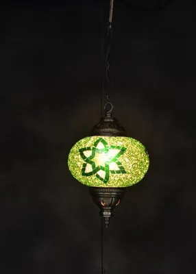Image de Lampe suspendue avec mosaïque verte, lampe orientale, diamètre 17 cm, hauteur 53 cm, fabriquée à la main en Turquie