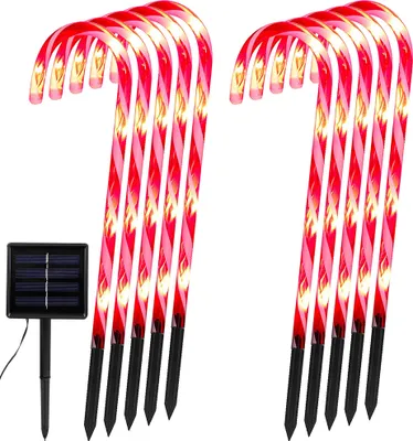 Produktbild von 10er Set Solar LED Zuckerstange Lichterkette Wasserdicht 8 Beleuchtungsmodi Gartenleuchte für Außen Hof Rasen Weihnachten Deko