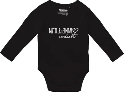 Produktbild von Huuraa Baby Body Mittelrheintal verliebt 80 Black  Baumwolle Fairtrade Langarmbody Geschenkidee