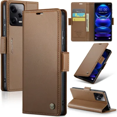 Produktbild von Xiaomi Poco X5 Pro Hülle, Leder Brieftasche Kartenfach Schutzhülle mit Standfunktion für Xiaomi Poco X5 Pro / Redmi Note 12 Pro 5G Braun