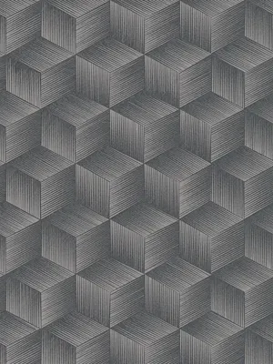 Produktbild von 3D-Tapete mit Glitzereffekt und Quadratmuster PVC-frei – Schwarz, Grau