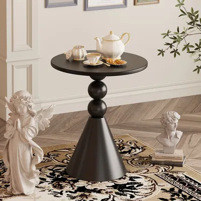 Produktbild von Kleiner Couchtisch Rundtisch Wohnzimmer Minimalistisch Retro-Stil schwarz /CHAJI0921/