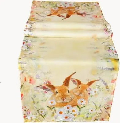 Produktbild von Tischband Polyester Hase auf Frühlingswiese 40x140cm