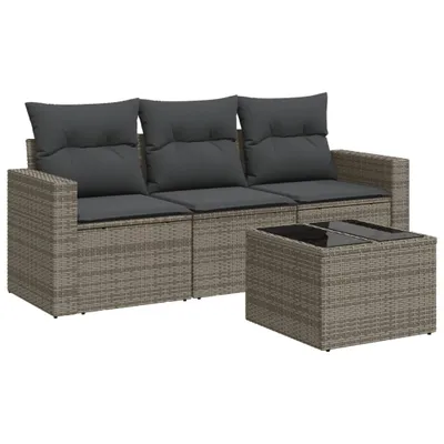 Produktbild von vidaXL 4-tlg. Garten-Sofagarnitur mit Kissen Grau Poly Rattan