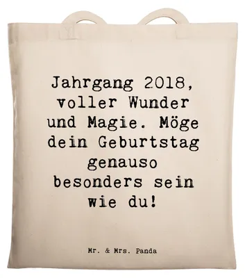 Produktbild von Mr. & Mrs. Panda Schultasche Spruch 2018 Geburtstag - Weiß - Geschenk, Geburtstagswünsche, Shopping Tasche, Uni, inspirierend, Tote Bag, Jutebeutel, Glückwunsch, Feier