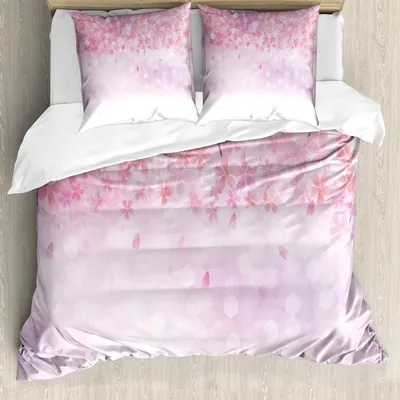 Image de ABAKUHAUS Ensemble housse de couette rose pâle, Sakura Branches avec fleurs épanouies Jardin Nature Inspiration estivale Art, 155 x 220 cm + 80 x 80 cm, Rose pâle Blanc