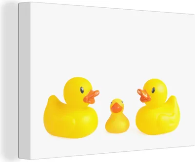 Produktbild von OneMillionCanvasses® - Leinwandbilder - 150x100 cm, Badeentenfamilie auf weißem Hintergrund, Wandbilder Kunstdruck Wanddekoration