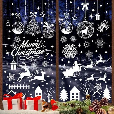 Produktbild von Weihnachtsfolien für Fenster, weiße Schneeflocken, selbstklebend, PVC