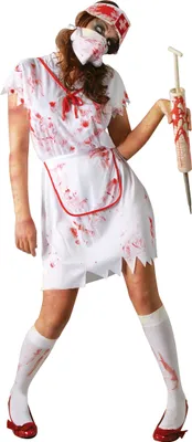 Produktbild von Zombie Krankenschwester Horror Outfit Unheimliche Halloween Ärzte Kostüm Idee Rotes Blut Accessoire Gruselige Arzt Maske Unheimliche Nacht Krankenschein Horror, Größe: 38 - 40 (M) Farbe: Weiß