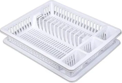 Image de Égouttoir à vaisselle Unyqoos® avec bac de récupération – Fabriqué en plastique de haute qualité, dimensions approximatives : 46 x 37 x 8 cm, couleur blanche, disponible en 10 couleurs