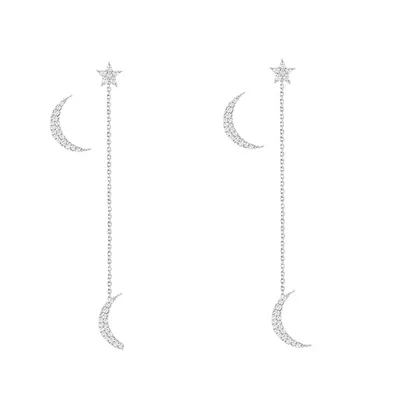 Produktbild von Ohrschmuck Damenohrringe Zirkonia Mond-Design Ohrstecker Glitzerstein GESCHENKIDEE, Sterlingsilber 925, inklusive Geschenkschachtel