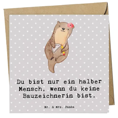 Produktbild von Mr. & Mrs. Panda faltkarte Bauzeichnerin Herz - Grau Pastell - Geschenk, doppelkarte, Klappkarte, anlasskarte, Glückwunschkarte, Grußkarte
