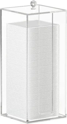 Productafbeelding van Katoenen Pad Dispenser - Wattenschijfjes Houder - Huidverzorging Organiseren - Breukbestendig Acryl - 8.5 x 8.5 x 19.6 cm - Transparant