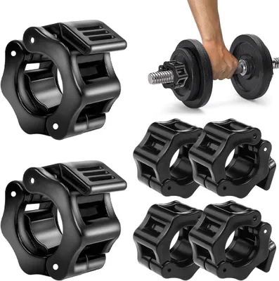 Produktbild von Set von 6 Hantelverschlüssen, 25 mm Schnellverschluss, Lange Hantelklammern, für Langhantelstangen, Schwarz
